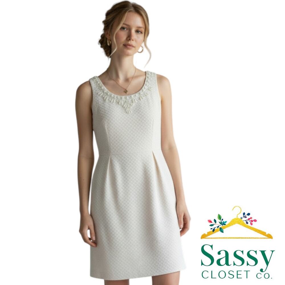 Antonio Melani Beaded Sheath Dress 6 EUC Off White Bridal Rehearsal LWD